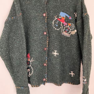Vintage Christmas Winter Wool Button Up Stitched Cardigan Size M