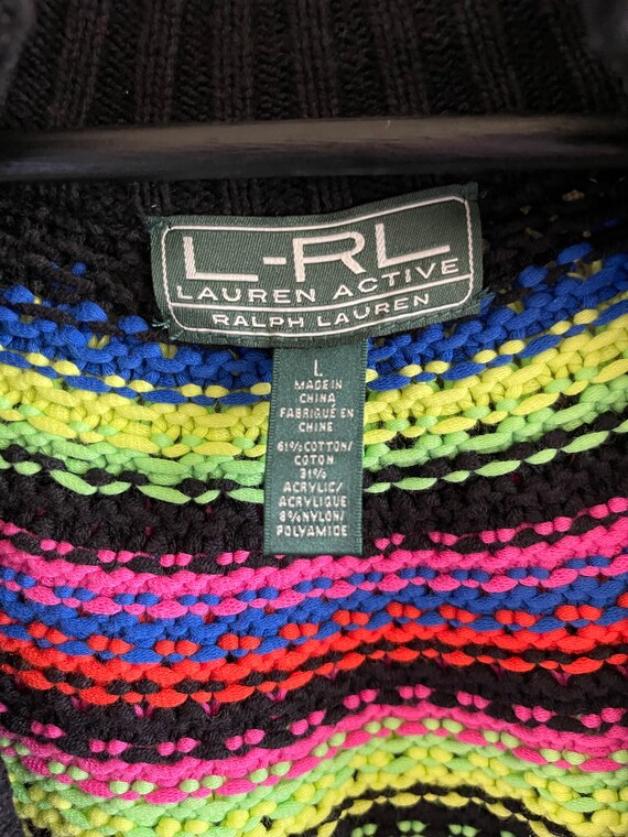 Rainbow Striped Cardigan Sweater Jacket - RALPH LAUREN - Retro Cardigan Knit Jacket View 3