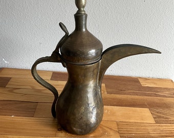 Vintage Solid Brass Dallah Teapot - 11” tall