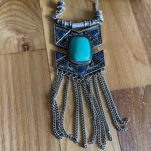 Vintage Silver Faux Torquise Bohemian Statement Necklace