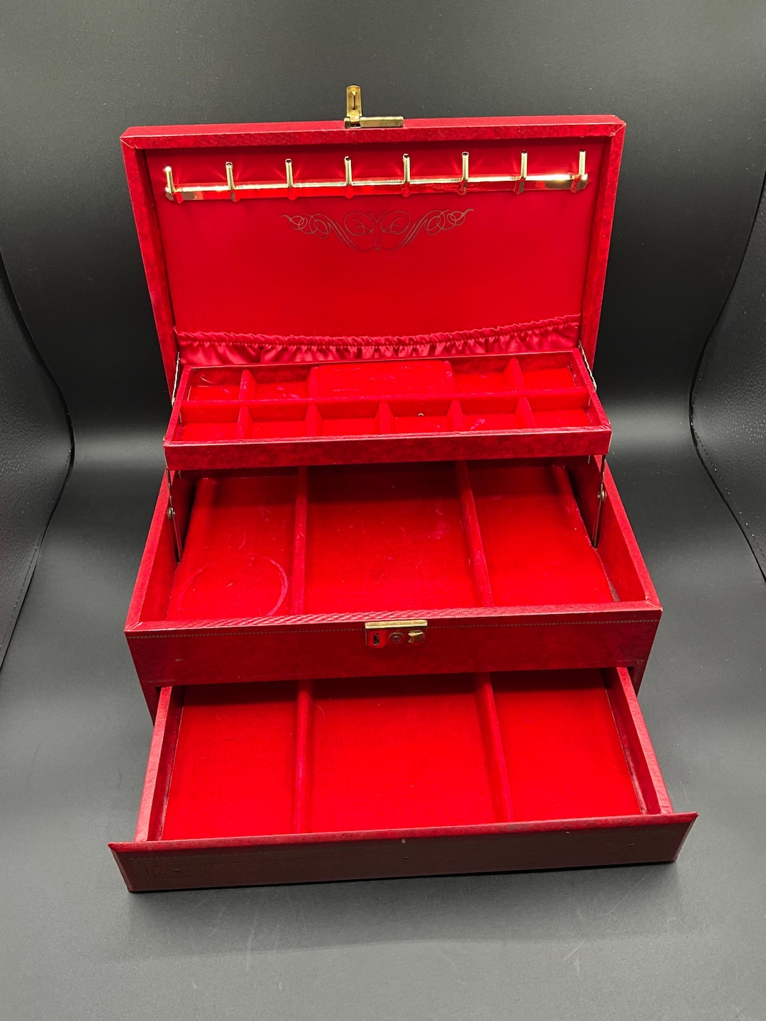 Vintage Red Jewelry Box With Gold Trim No Key - Etsy