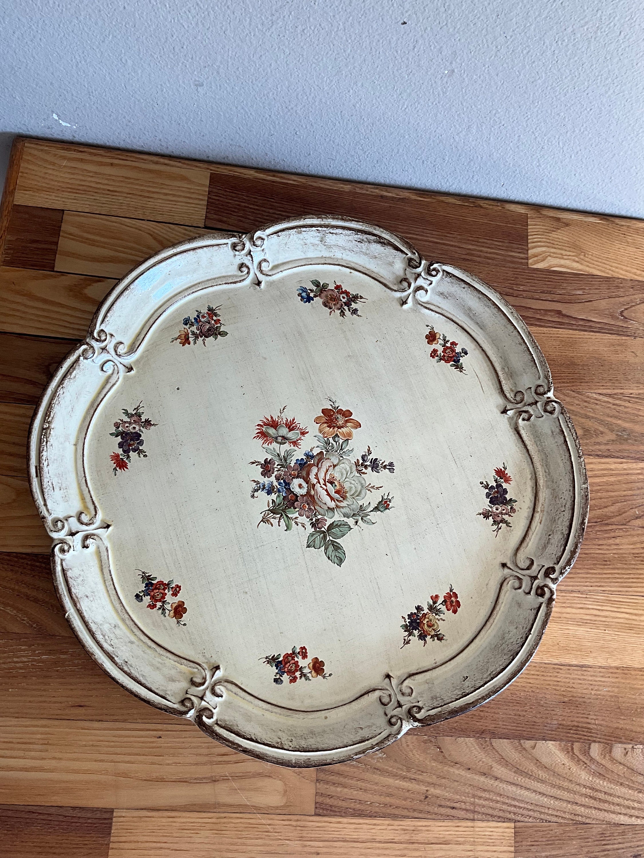 Vintage Round Floral Florentine Italian Decorative Tray - Etsy