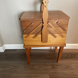 Sold at Auction: Vintage timber sewing box, cantilever style, boomerang  shaped legs, clean example.