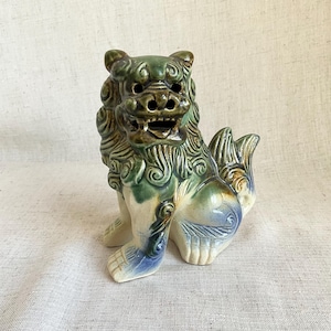 Vintage Pottery Glazed Foo Dog Guardian Statue