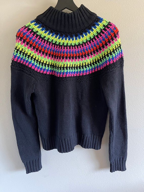 Rainbow Striped Cardigan Sweater Jacket - RALPH LAUREN - Retro Cardigan Knit Jacket View 2