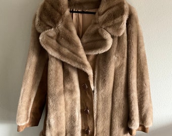 Vintage 1950s Tissavel France Brown Faux Fur Coat W/ Square 
