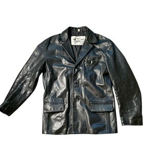 Vintage Mens Black Troopers Leather Coat Size Medium