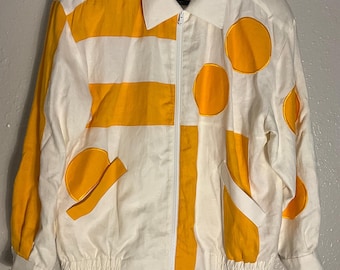 Vintage Retro Yellow And White Zip Up Bomber Jacket Size 6