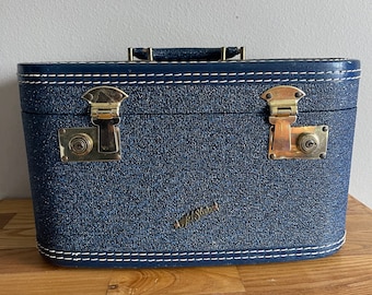 Vintage Blue Jet Star Carry On Train Luggage