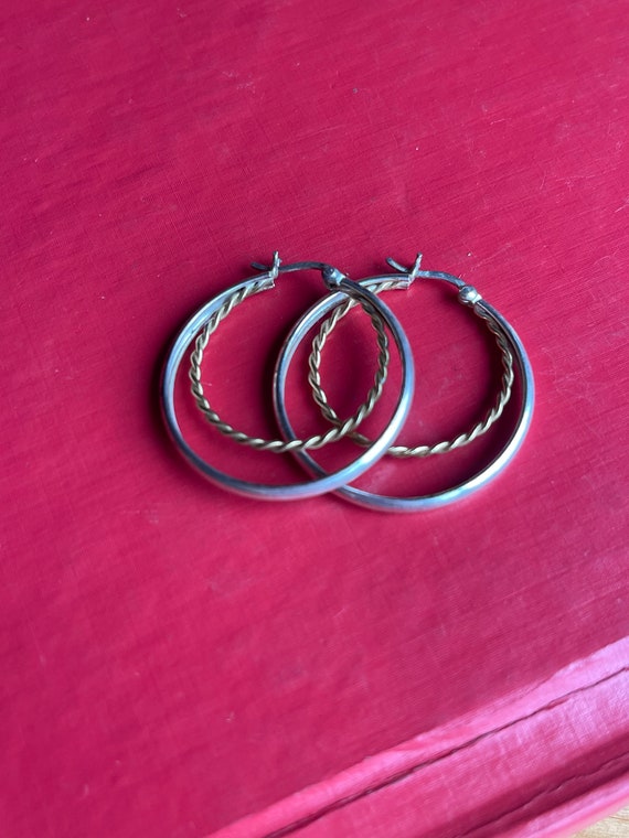 Vintage Silver and Gold Double Hoop Earrings - image 1