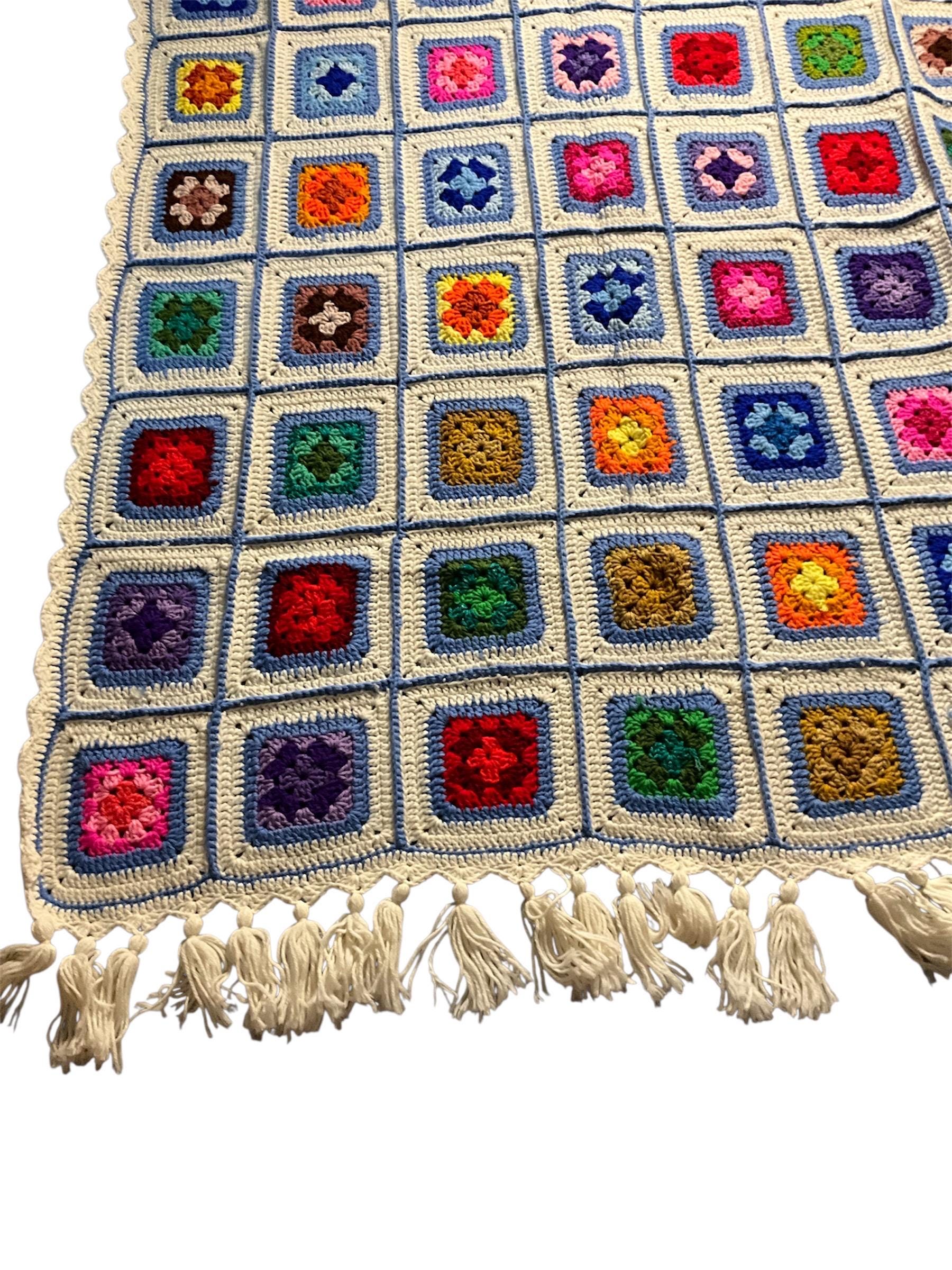 古着 ビンテージ 80s ホワイト パステル グラニー ブランケット 美品 1960-70's ヴィンテージ ブランケット/ラグ(1660mm×1920mm