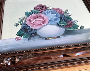 Vintage Hand Painted Mirror - Wooden Frame - 1993