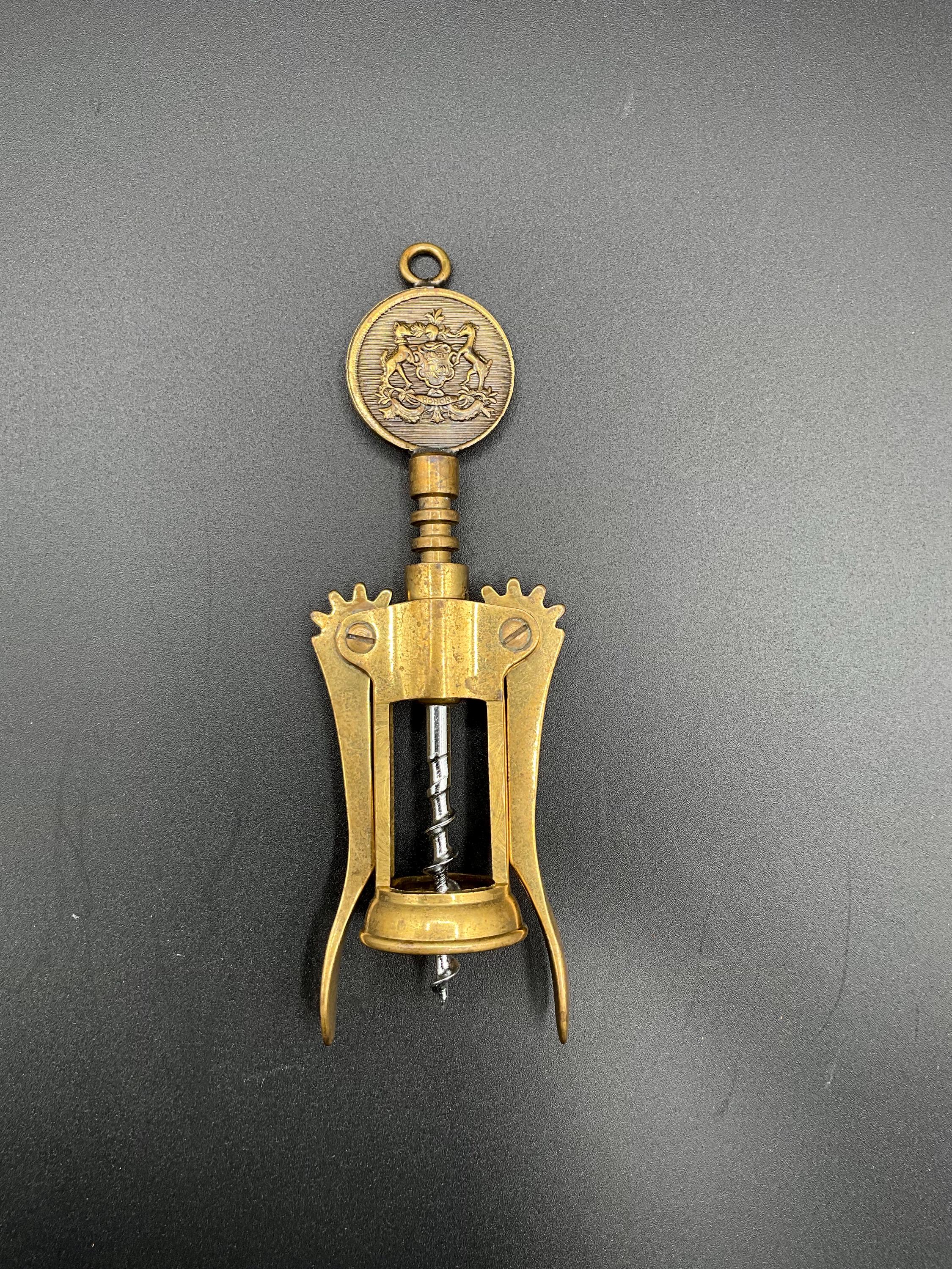 Vintage Brass Wine Corkscrew Bottle Opener Crest Emblem - Etsy