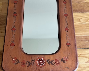 Vintage wooden hand painted mirror. Signed