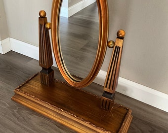 Vintage Wooden Oval Swivel Mirror