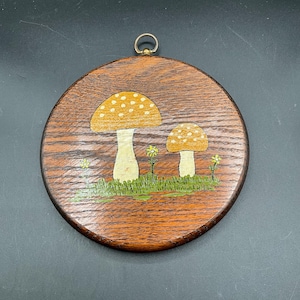 Vintage Handpainted Wooden Mushroom Wall Hanging Plaque