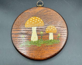 Vintage Handpainted Wooden Mushroom Wall Hanging Plaque