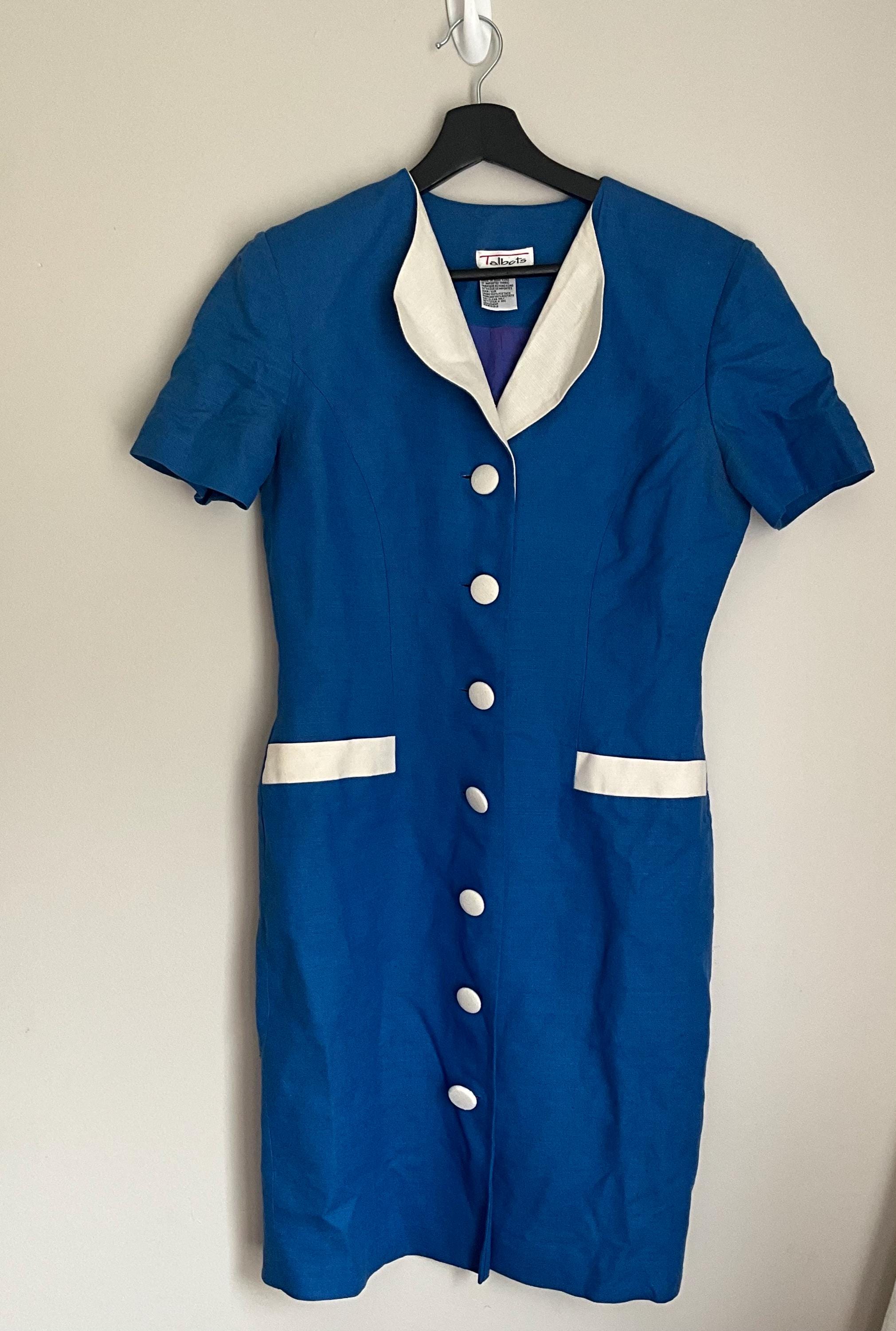 Vintage Blue and White Womens Talbots Button Up Short Sleeved Dress | Size 6 Vintage Blue and White Womens Talbots Button Up Short Sleeved Dress | Size 6