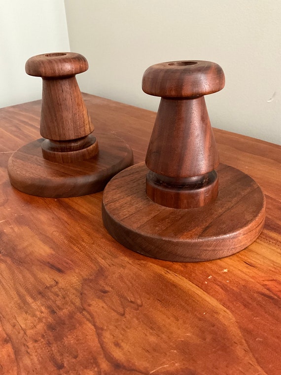 アンティーク　木製キャンドルホルダー　2個セット ヴィンテージ木製キャンドルスティックホルダー - 2個セット - Etsy 日本
