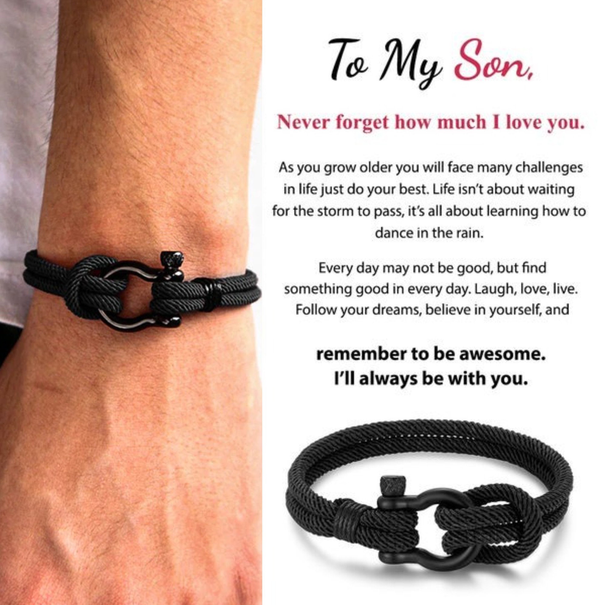 To My Son Bracelet,punk Bracelet Titanium Steel Leather Rope Bracelet Gifts  For Son Grandson Husband