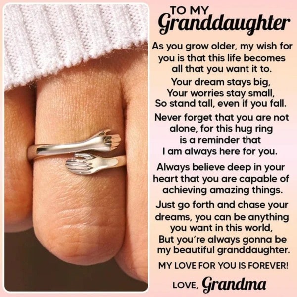 To My Granddauhter Hug Ring, S925 Sterling Silver, Adjustable Rings, Minimalist Rings, Gift for Her