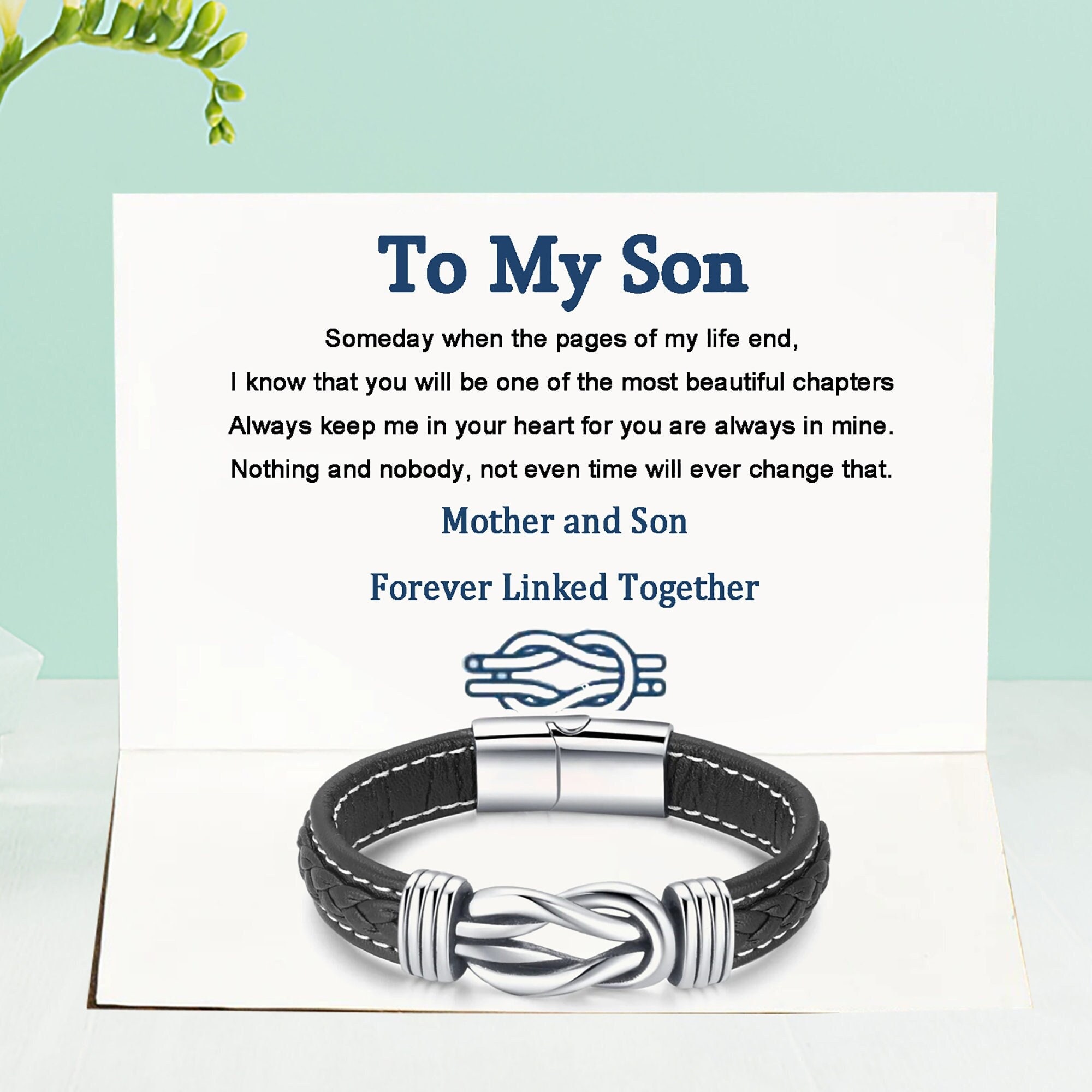Mother and Son Forever Linked Together Braided Leather Bracelet