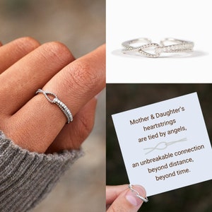 Our Heartstrings Are Tied By Angels Knot Double Band Ring, To My Daughter Heart Ring, Birthday Gift from Mom, Christmas Gift
