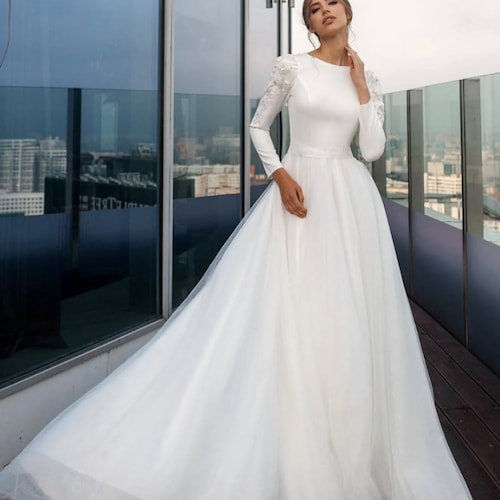 Long Sleeve Embroidered Wedding Dress Long Sleeve Wedding Etsy