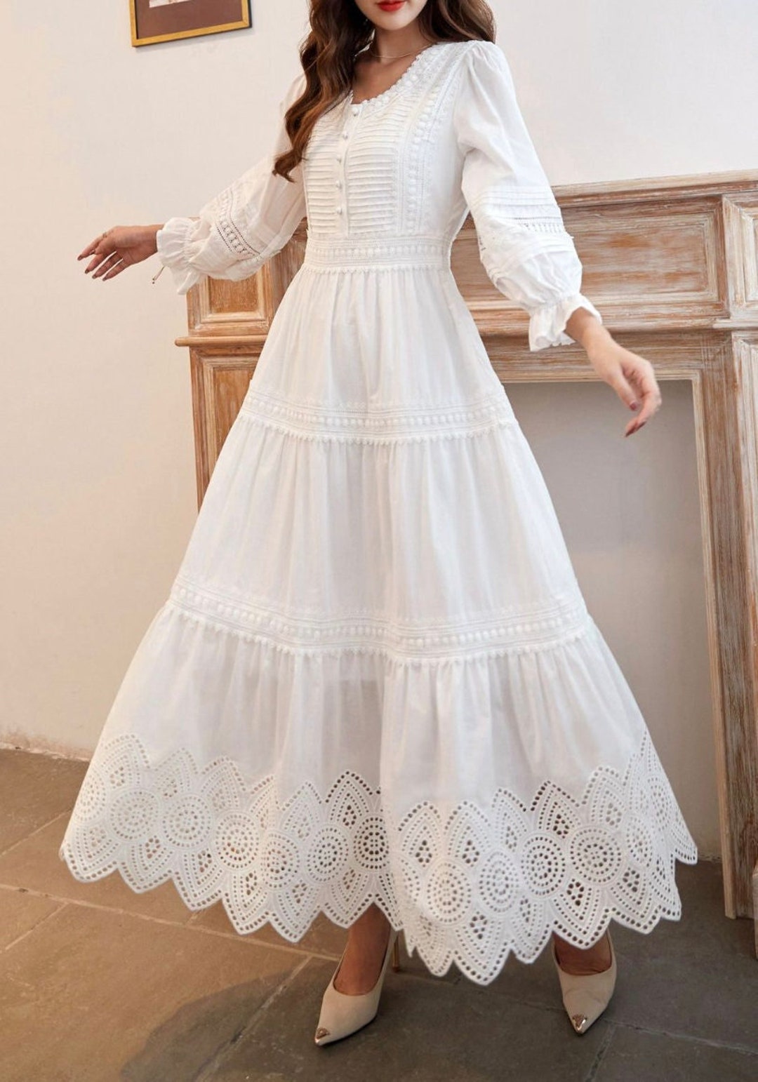 Cotton White Maxi Dress Modest White Lace Summer Maxi Dress - Etsy
