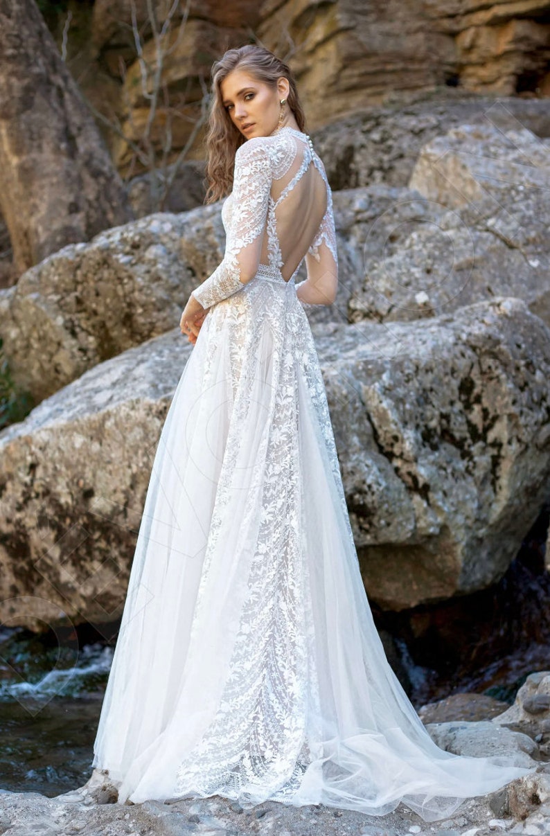 A-line Silhouette Long Sleeve Wedding Dress Long Sleeve Lace - Etsy