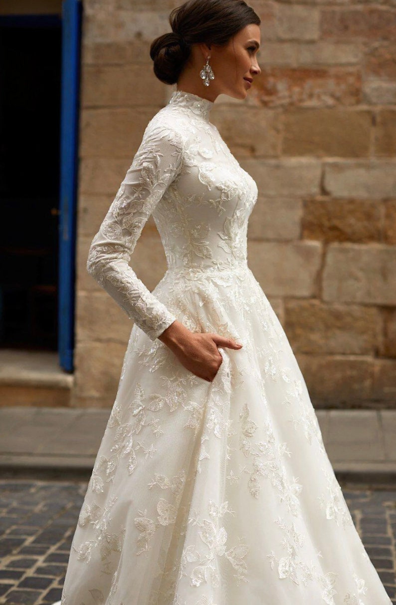 High Neck Wedding Dress - Etsy