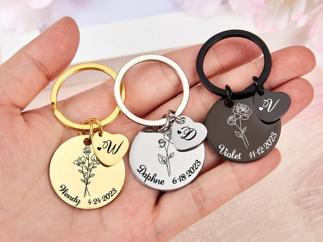 Mom Birth Flower Keychain,personalized Monthflower Keychain for Mom