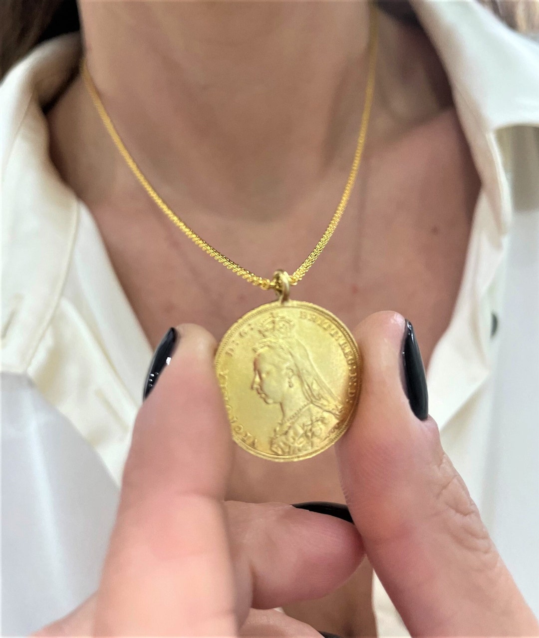 Queen Victoria Necklace Vintage Lira Necklace 18K Gold Plated Etsy