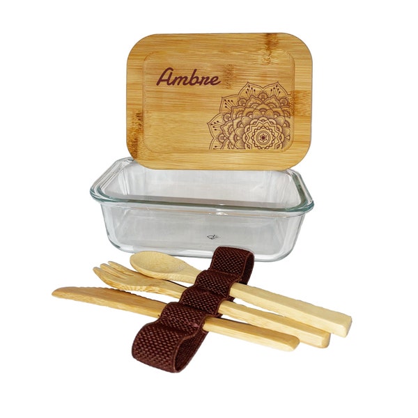 Bento / boîte à repas / lunch box personnalisable pour enfant en bambou et en verre