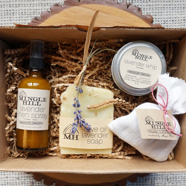 Lavender Spray VEGAN FARM GROWN Organic Gift Set Lavender Gift Set | Relax Spa Gift Basket | Gifts for Her |  Aromatherapy Gift Basket