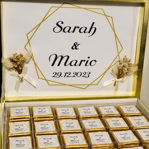 50 Personalized Wedding Chocolate Favors for Guest, Mini Chocolate Favors, Gold or Silver Foil Milk Chocolate, Wedding Table Decor