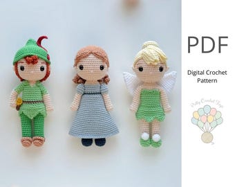 Peter Pan, Tinker Bell and Wendy Crochet Pattern, PDF Amigurumi Pattern