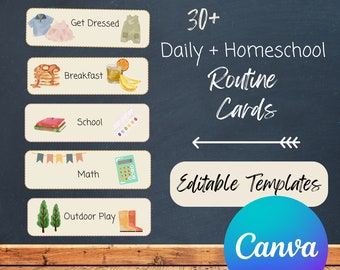 Daily Routine Cards for Children, Canva Template, Customize, Editable, Home Rhythm, Homeschool Schedule, Wall and Bulletin Board Cards, Kids