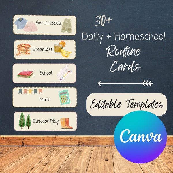 Daily Routine Cards for Children, Canva Template, Customize, Editable, Home Rhythm, Homeschool Schedule, Wall and Bulletin Board Cards, Kids