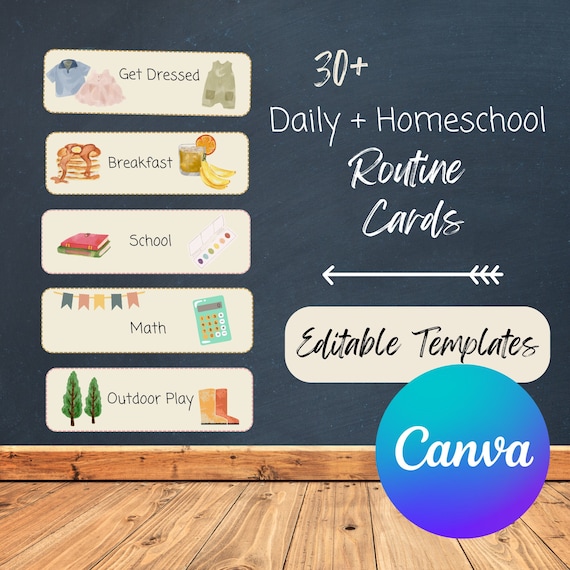 Daily Routine Cards for Children, Canva Template, Customize, Editable, Home Rhythm, Homeschool Schedule, Wall and Bulletin Board Cards, Kids