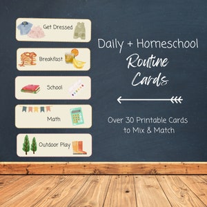 Tarjetas de rutina diaria para niños, ritmo hogareño, horario de educación en el hogar, infancia apacible, imprimibles, PDF, tarjetas para pared y tablón de anuncios, niños