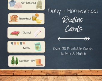 Daily Routine Cards for Children, Home Rhythm, Homeschool Schedule, Gentle Childhood, Printable, PDF, Wall and Bulletin Board Cards, Kids