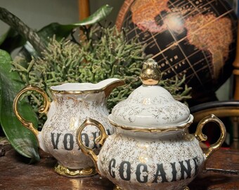 vintage Cocaïne/Vodka Sugar Bowl et Milk Jug Set