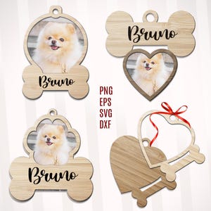 Paquete de archivos SVG de marco para perro cortados a láser, archivo de corte de adorno de placa de identificación para mascota, letrero para mascota en capas, marco de fotos con huella de pata en formato SVG, marco de fotos para mascota en formato DXF