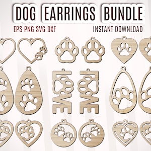 Dog Earring Svg Laser Cut File, Pet Paw Earrings Cut File, Dog Paw Svg Dxf, Laser Earring Template Svg, Pet Gifts For Owners, Pet Sign Dxf