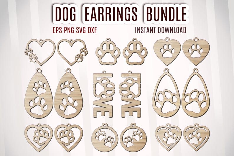 Dog Earring Svg Laser Cut File, Pet Paw Earrings Cut File, Dog Paw Svg Dxf, Laser Earring Template Svg, Pet Gifts For Owners, Pet Sign Dxf