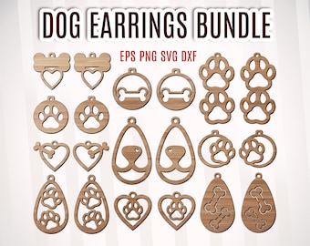 Dog Earring SVG Laser Cut File, Pet Paw Earrings Template (Digital Download)