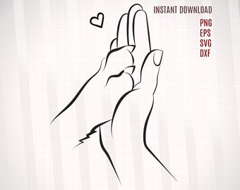Paw and Hand SVG PNG, Paw and Hand Png, Paw Love SVG, Pet Gifts for Owners, Dog Paw Svg, Paw And Human Hand Print, Dog Paw Dog Line Art,