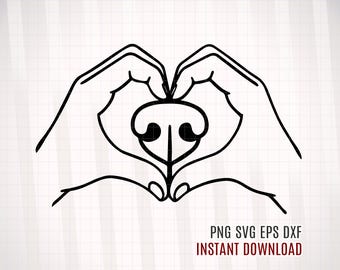 Corazón de pata y mano SVG, dibujo lineal de perro (descarga digital)