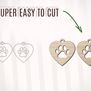 Dog Earring Svg Laser Cut File, Pet Paw Earrings Cut File, Dog Paw Svg Dxf, Laser Earring Template Svg, Pet Gifts For Owners, Pet Sign Dxf